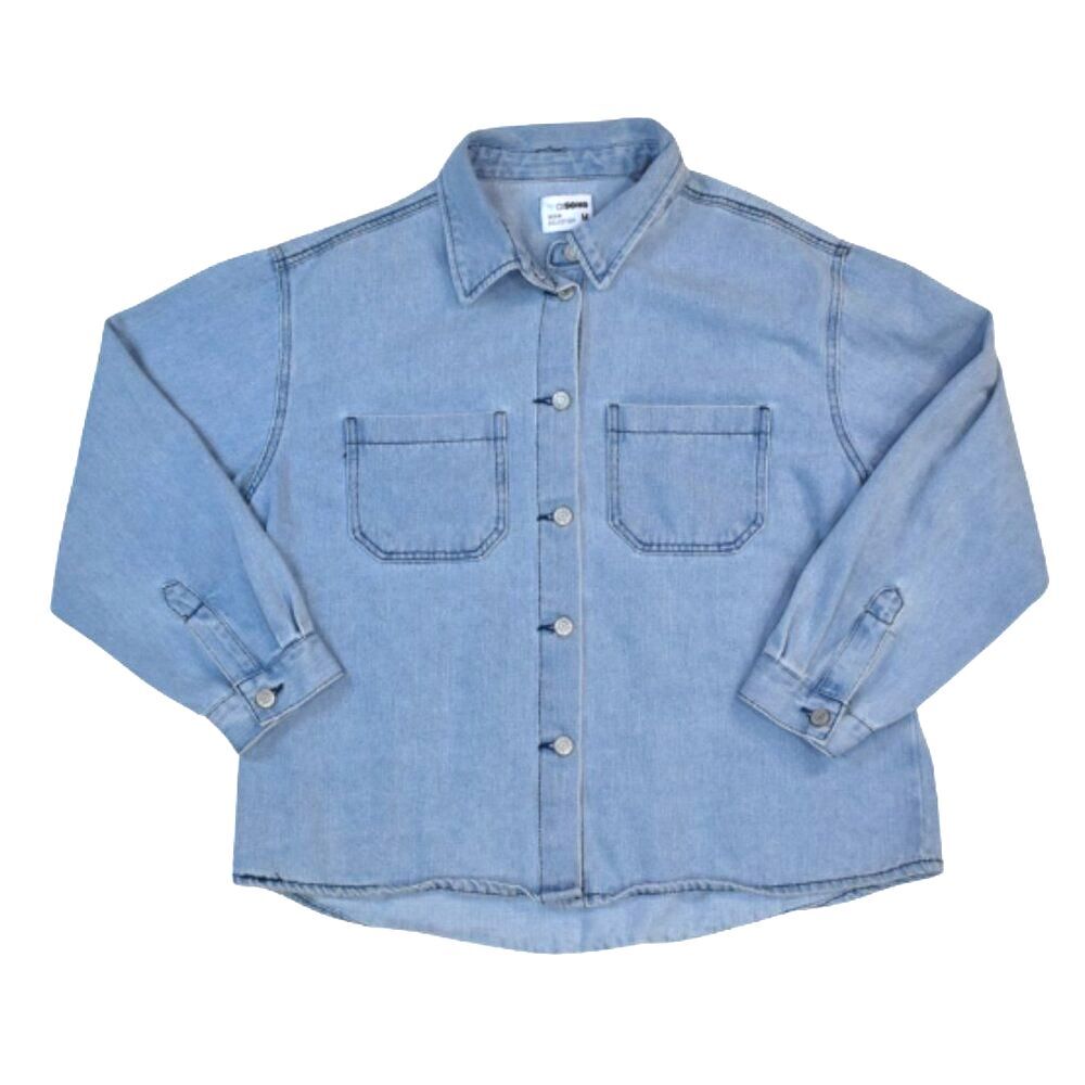 Cisono Denim Shacket Blue Jean Jacket Button-Up Oversized Shirt Women’s Size Med - Picture 3 of 12
